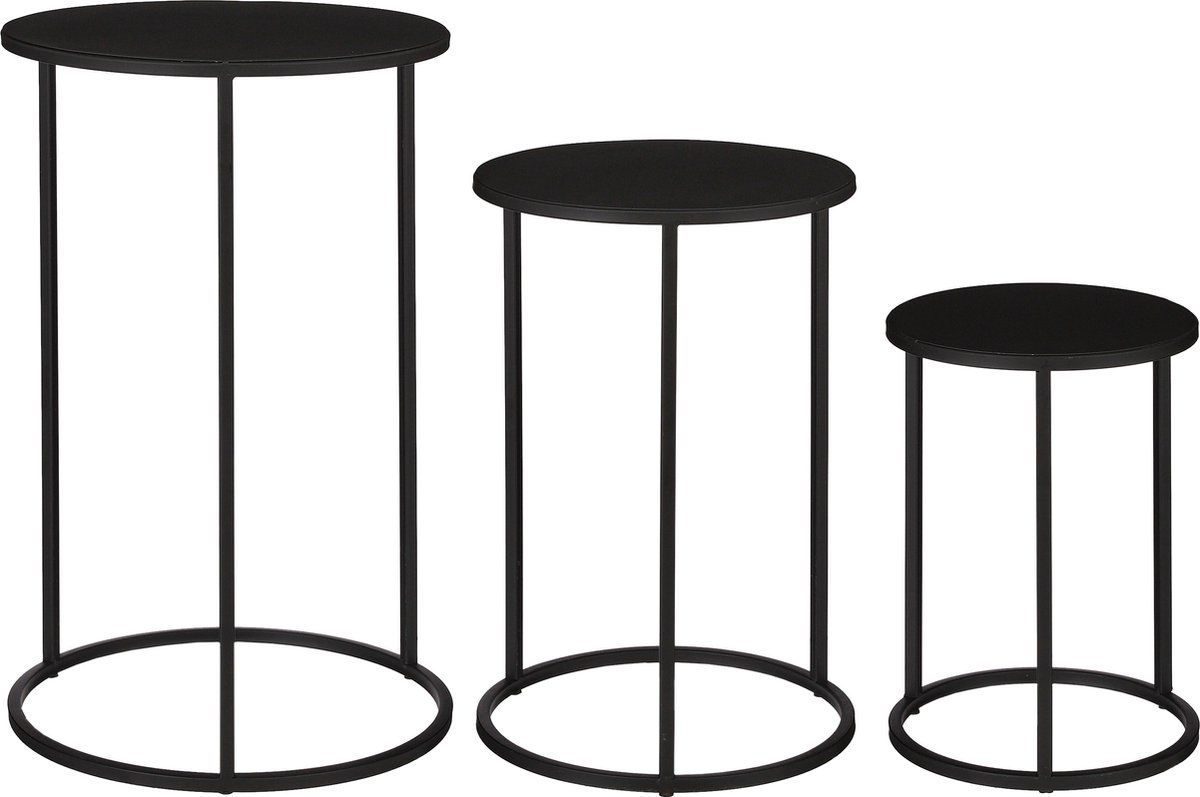 Mica Decorations Quinty - Bijzettafel - Set Van 3 - H30 XØ23 Cm H40 X Ø28 Cm H50 X Ø32 Cm - Zwart (set Van 3)