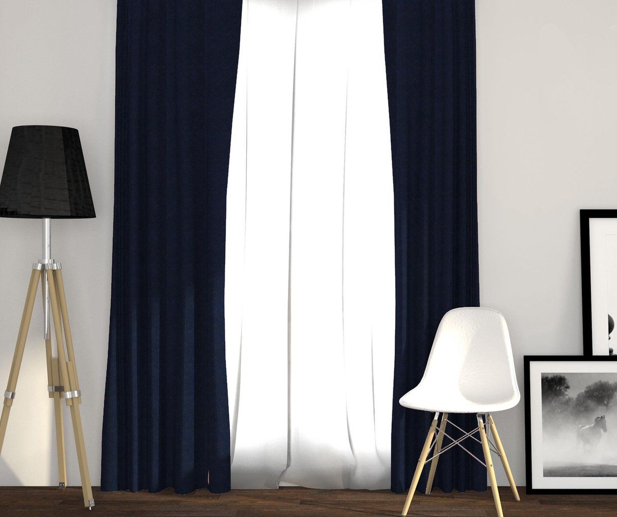 Larson - Luxe Effen Blackout Gordijn - Met Haken - 1.5m X 2.5m - Donkerblauw