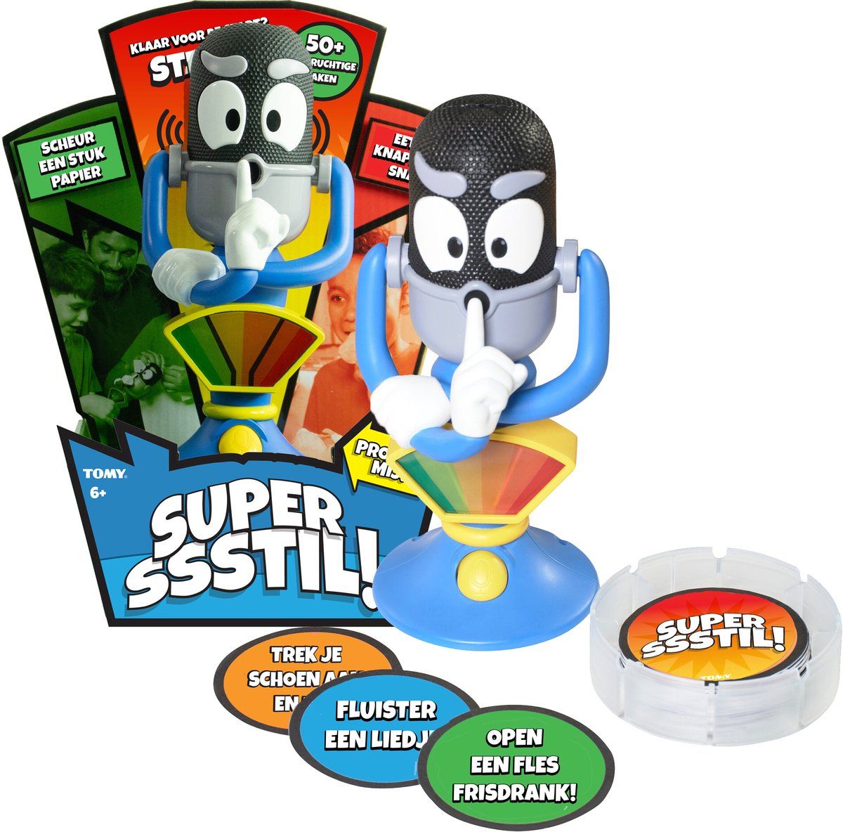 Tomy Super Ssstil! - Spannend familiespel - Inclusief Mike de microfoon en 50+ uitdagingskaarten
