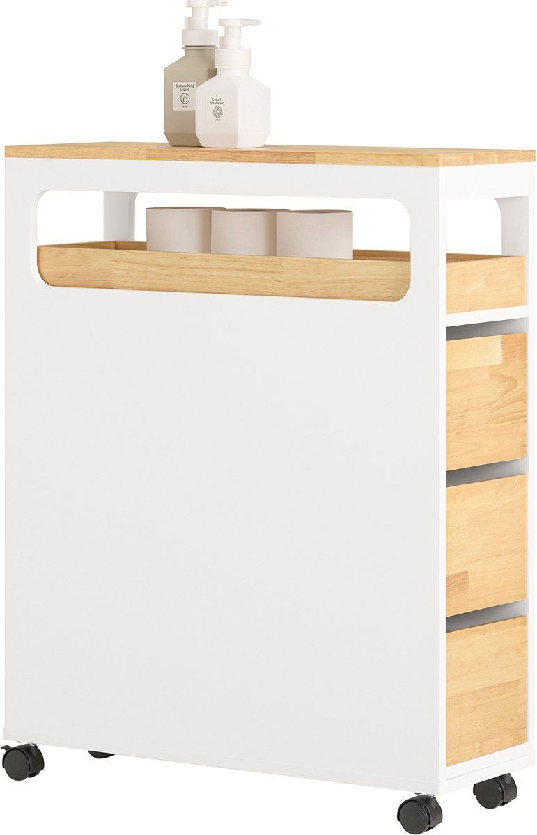 SoBuy BZR54-Wn - Badkamer Kast - Ruimtebesparende Trolley Met 3 Laden - Wit
