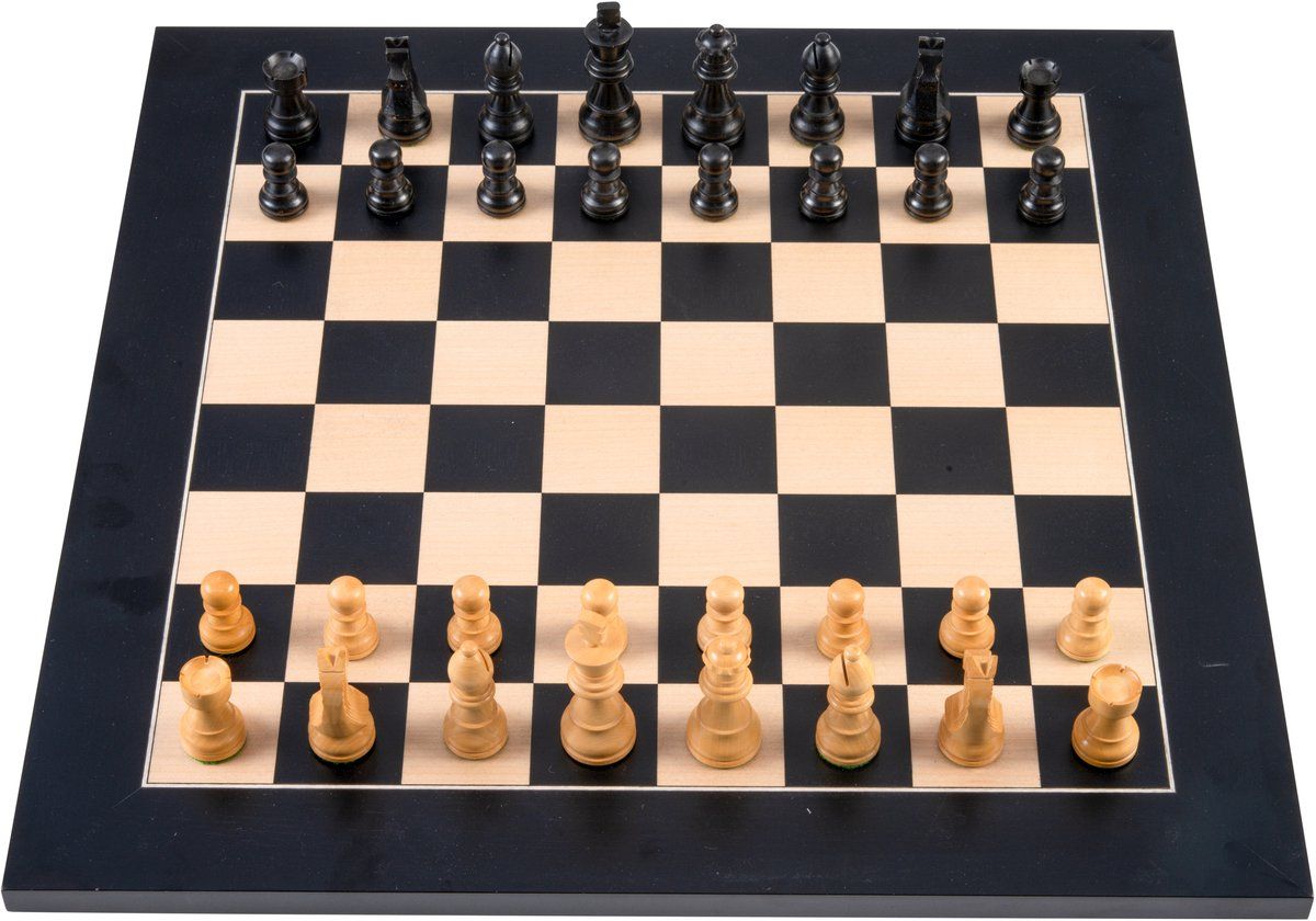 Engelhart Schaakset - Bord zwart esdoorn 40 x 40 cm - Ingelegd met schaakstukken no. 3