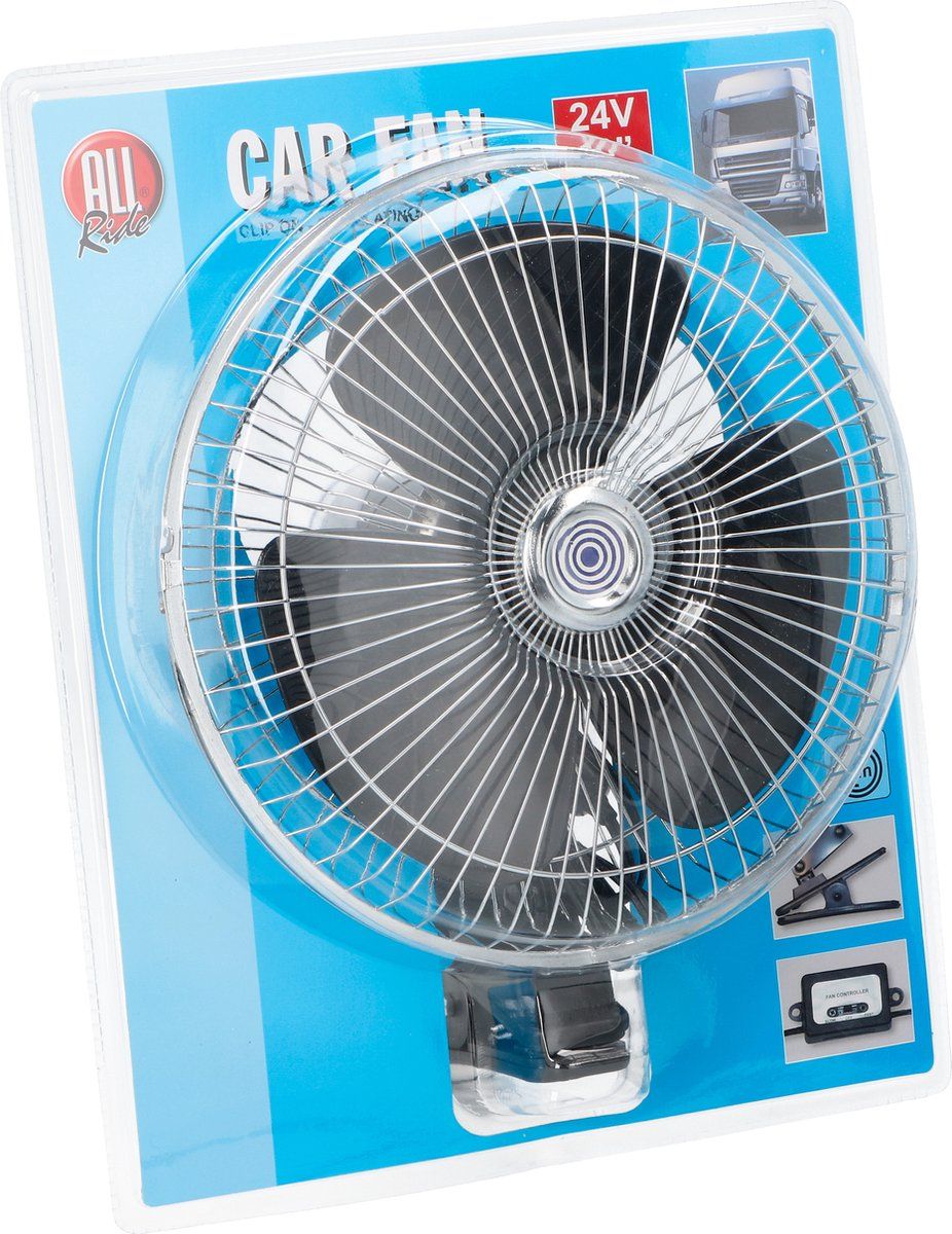 All Ride Mini Ventilator 24V - Auto En Vrachtwagen Ventilator - Met Clip En 2M Snoer - Zwart/Silver