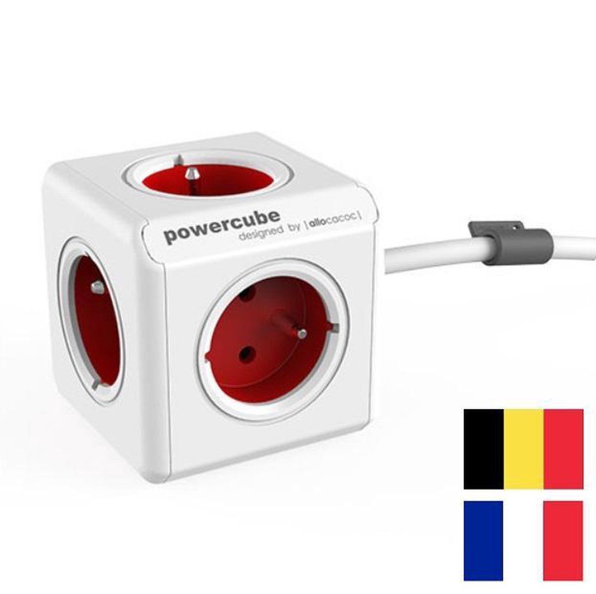 Allocacoc PowerCube Extended FR - Power uitbreiding 5 AC-uitgangen - 1,5 m - Rood