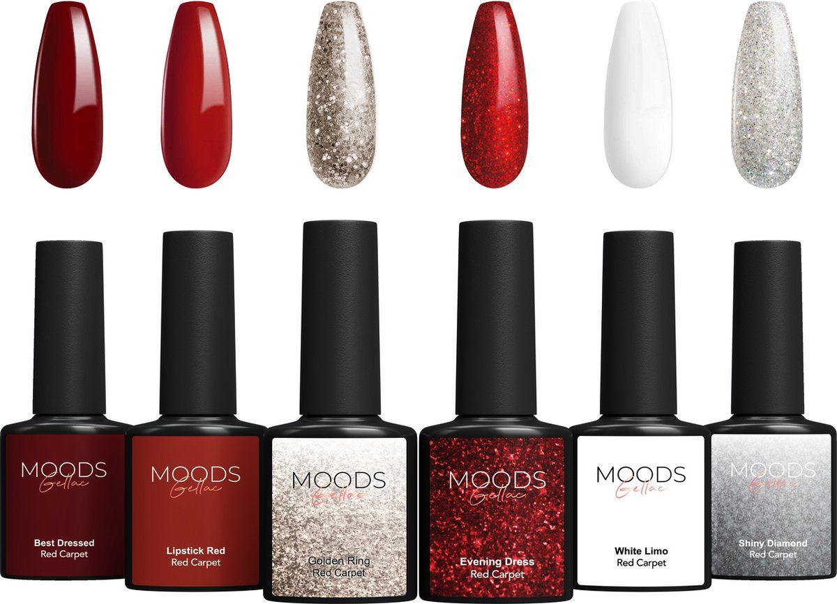 Moods Gellac 6-delige Set - Gel Nagellak - 8ML - Red Carpet Edition - Gellac - Nagels - Gellak Starterspakket - Kerst Kleuren