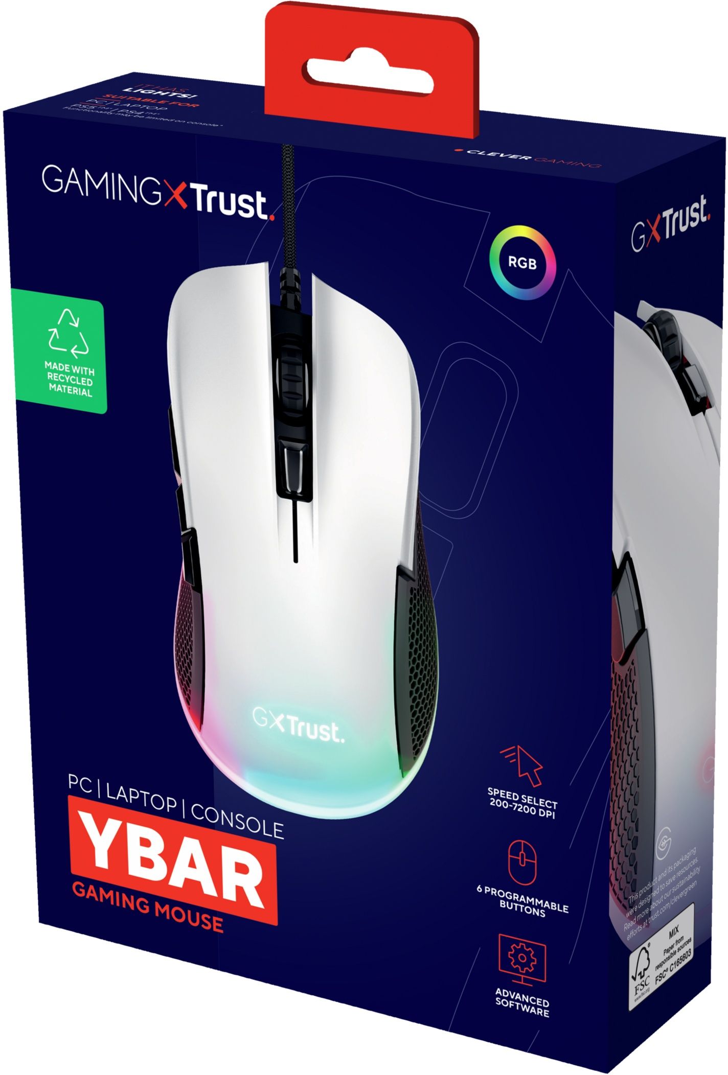 Trust GXT 922W Ybar Eco - Draadloze Gaming Muis - 7200dpi - 6 Knoppen