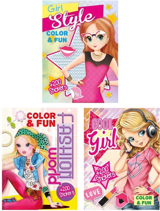 Cool Girl - Kleur- en stickerboek - 200 stickers - Meerkleurig