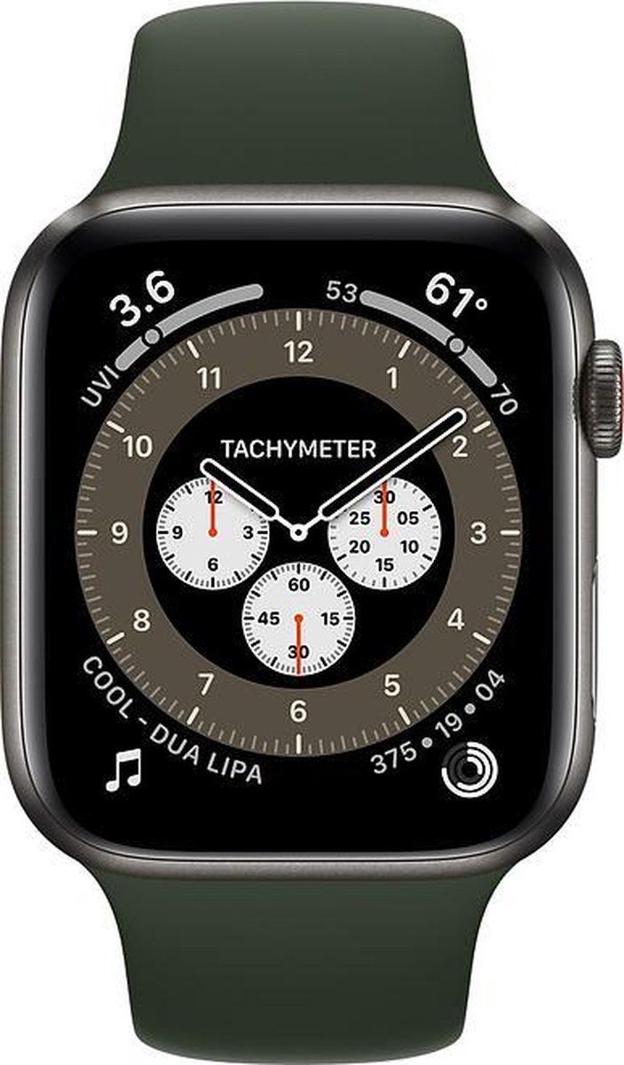 Apple Watch Series 6 Edition GPS + Cellular, 44mm Kast van Space Black Titanium, cyprusgroen sportbandje