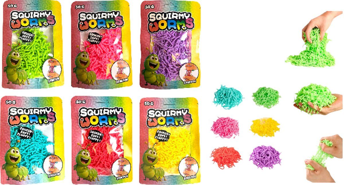 Johntoy Squirmy Worms - Speelgoed - Rekbaar En Kleurrijk - Assorti