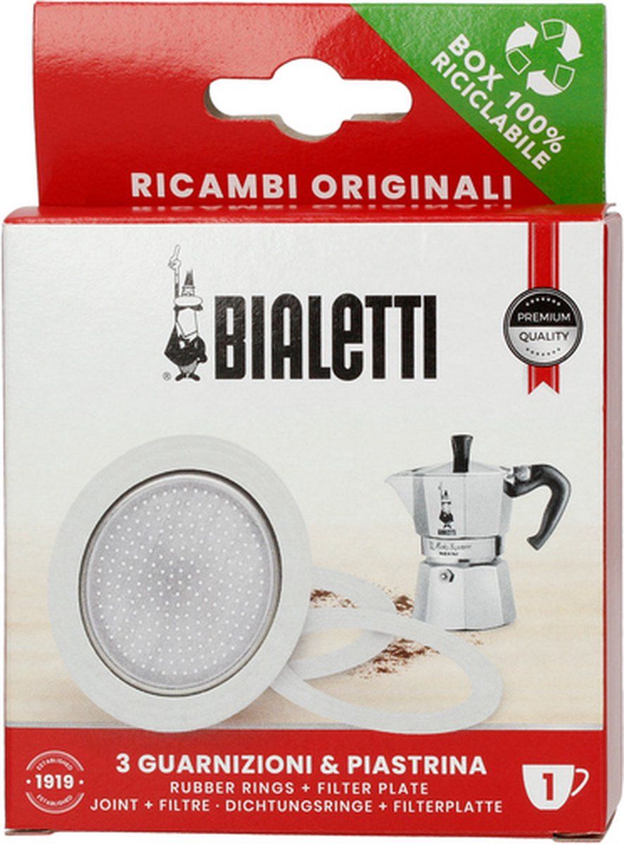 Bialetti Moka - Aluminium Filterplaatje + 3 Rubber Ringen - 1 Kops