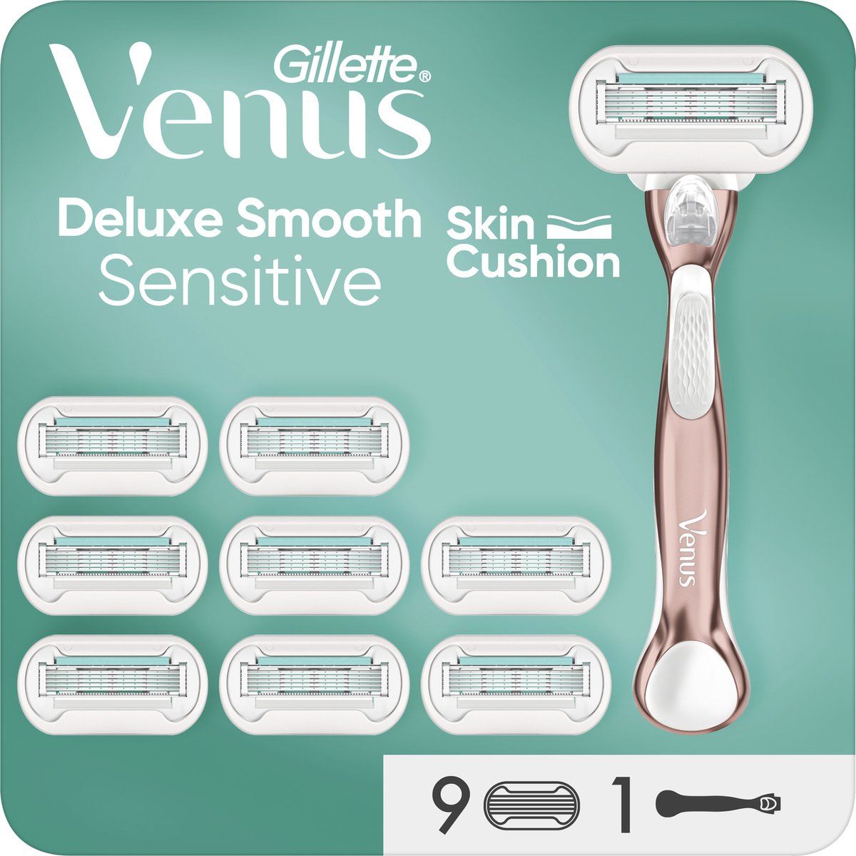 Gillette Venus Deluxe Smooth Sensitive - Scheermes Met 9 Navulmesjes - 5 Mesjes - Wit