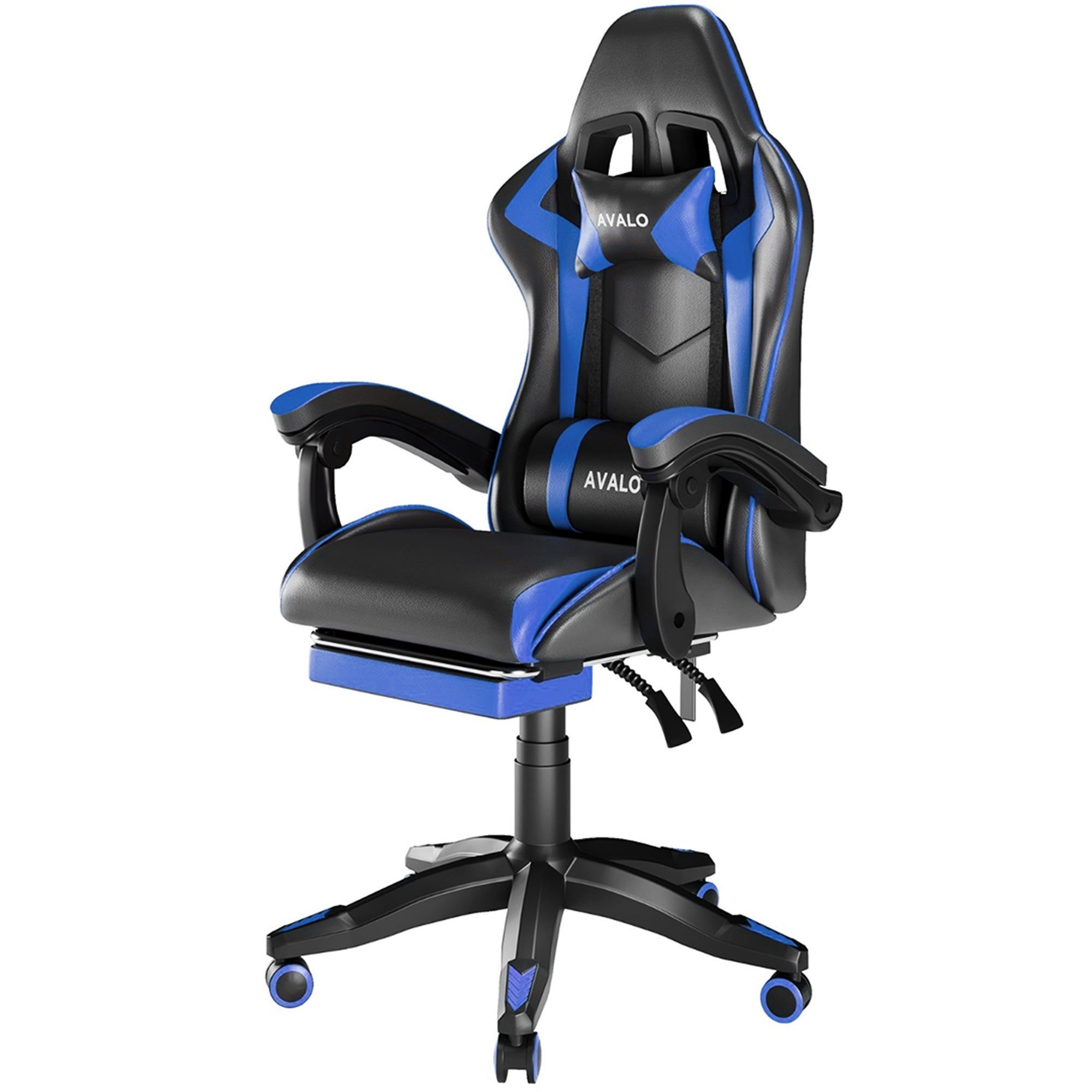 Avalo Gaming Stoel - Ergonomische Bureaustoel - Verstelbare Rugleuning 90° tot 155° - Zwart/Blauw