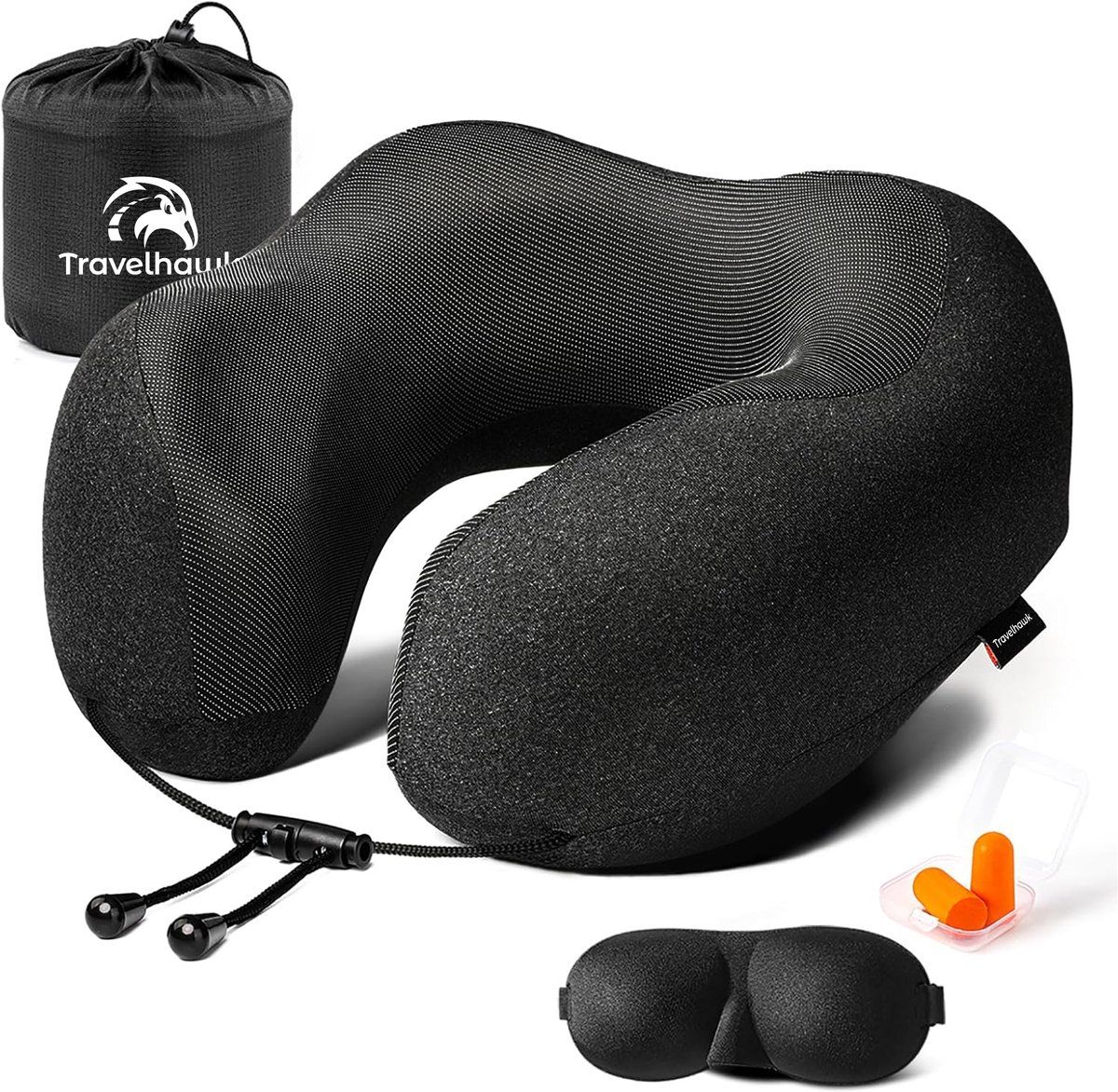 Travelhawk Nekkussen - Luxe Reiskussen - Memory Foam - Nekkussen Vliegtuig, Auto, Bus, Trein En Camping - Nek Kussens - Zwart