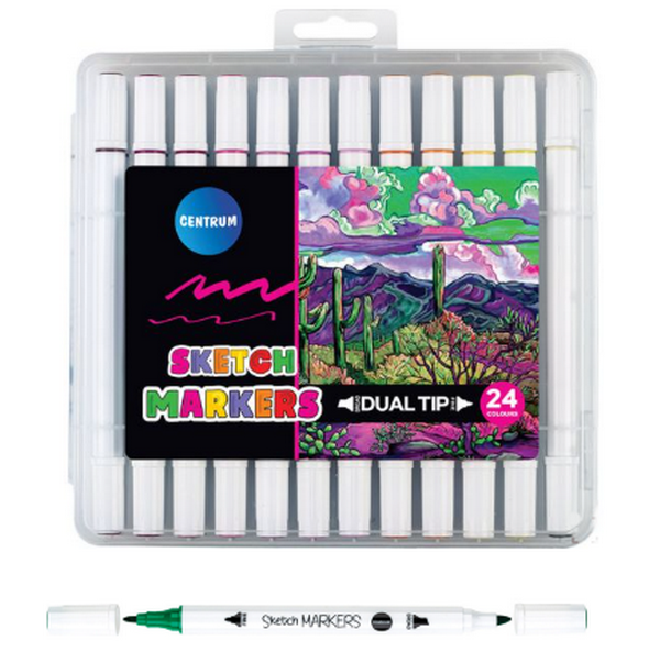 Centrum 24 sketch markers 89701 - Set van 24 - Naaldpunt en beitelpunt - Kleurassortiment