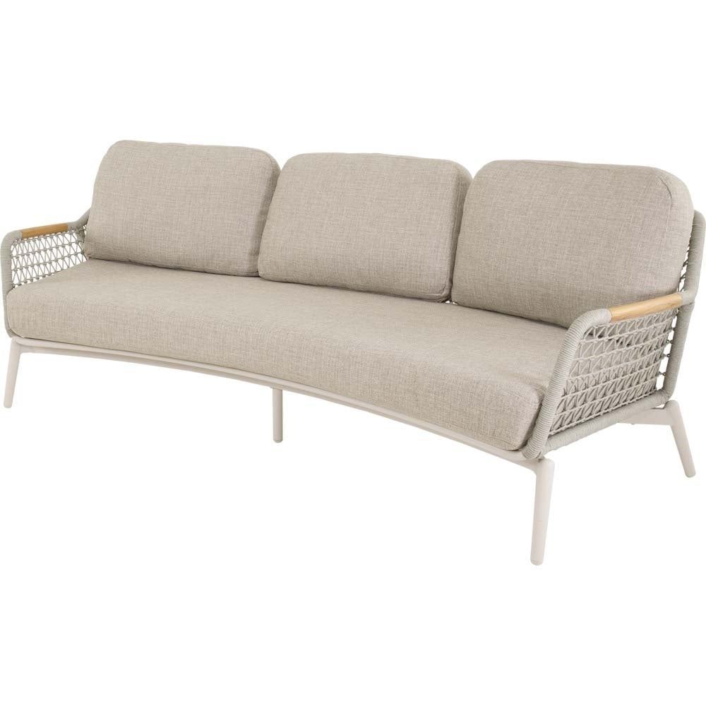 Garden Impressions Loungebank Marseille - Aluminium Frame - 230x103x77cm - Matt Beige - Teak Armleuning - Beige Rope (ø5mm) - Olefin Kussen 365gr/m²