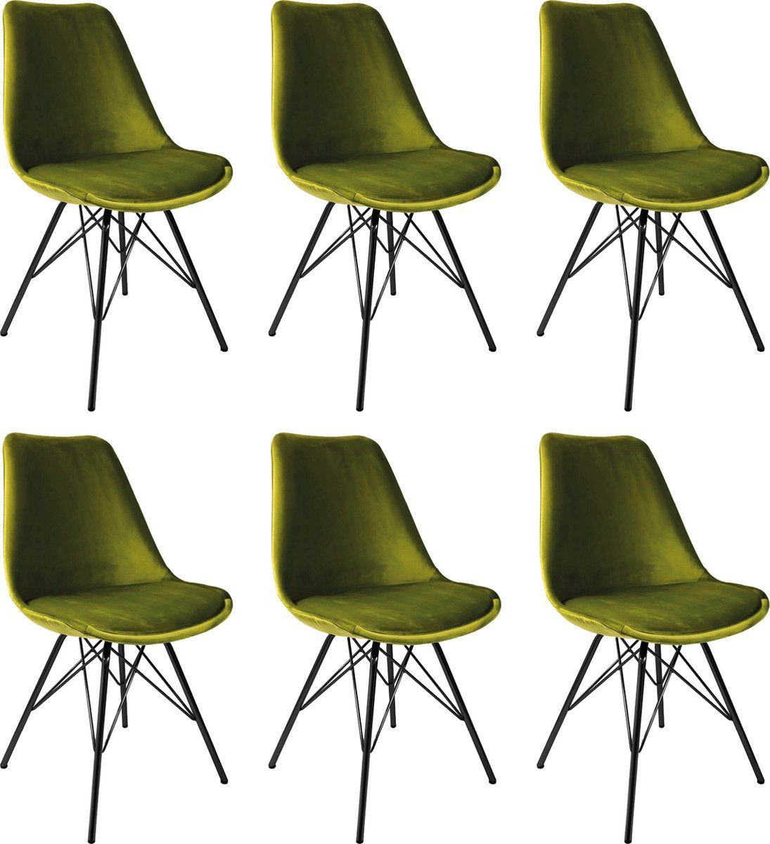 Kick Kuipstoel Velvet Groen - Zwart Frame - Set Van 6