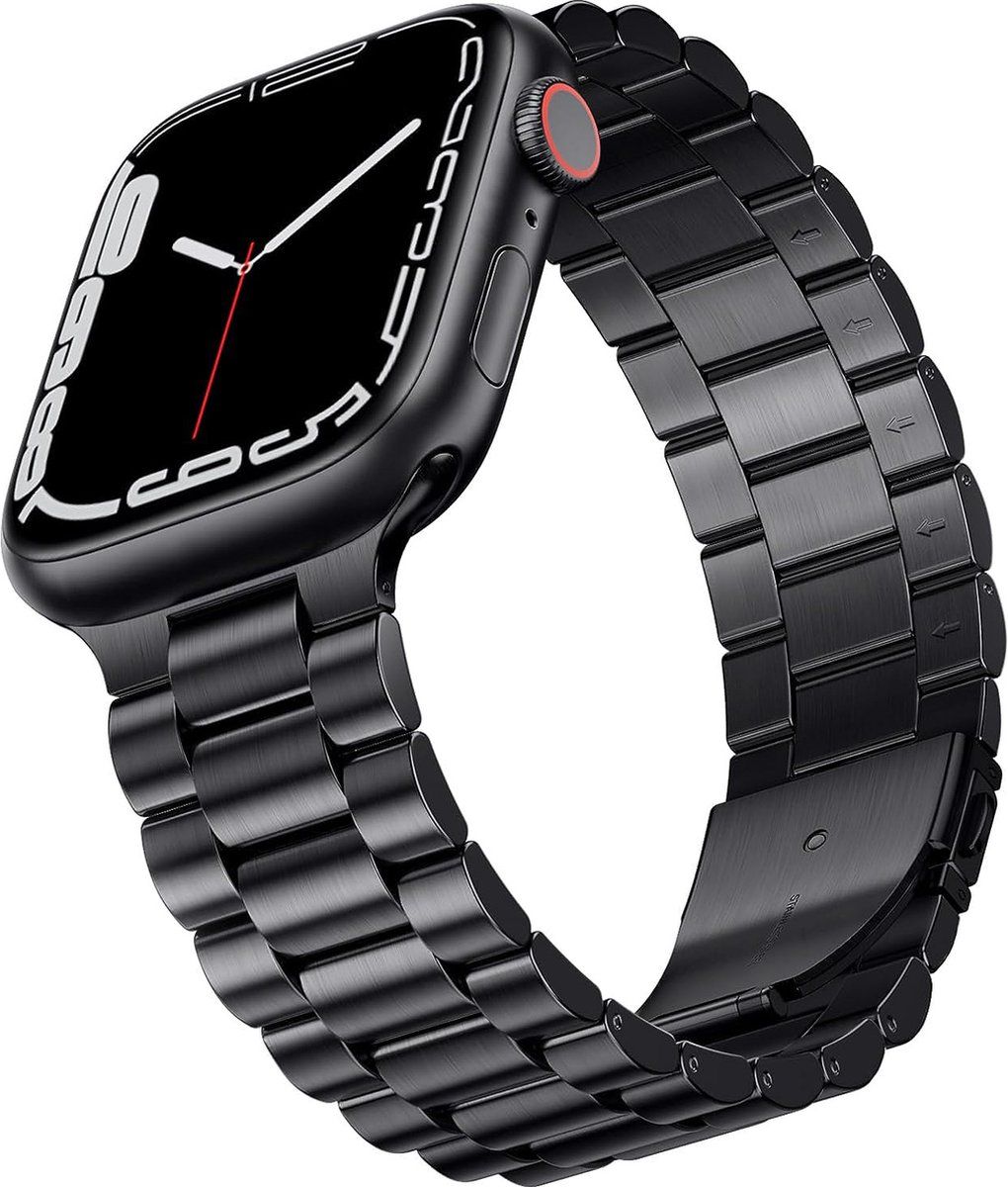 Podec Smartwatch Rvs Strap - Bandje Geschikt Voor Apple Watch Series 1/2/3/4/5/6/7/Se - Zwart