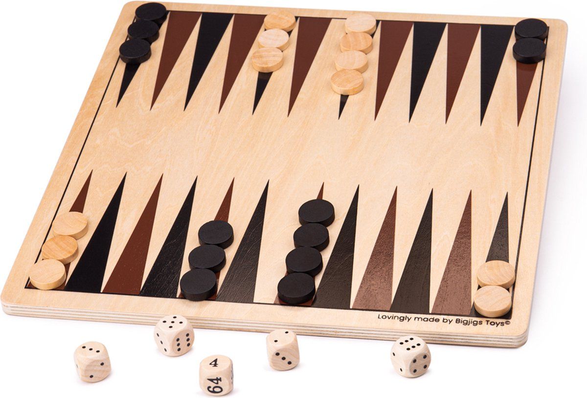Bigjigs Backgammon - Traditioneel Houten Bordspel - 30 Speelstukken