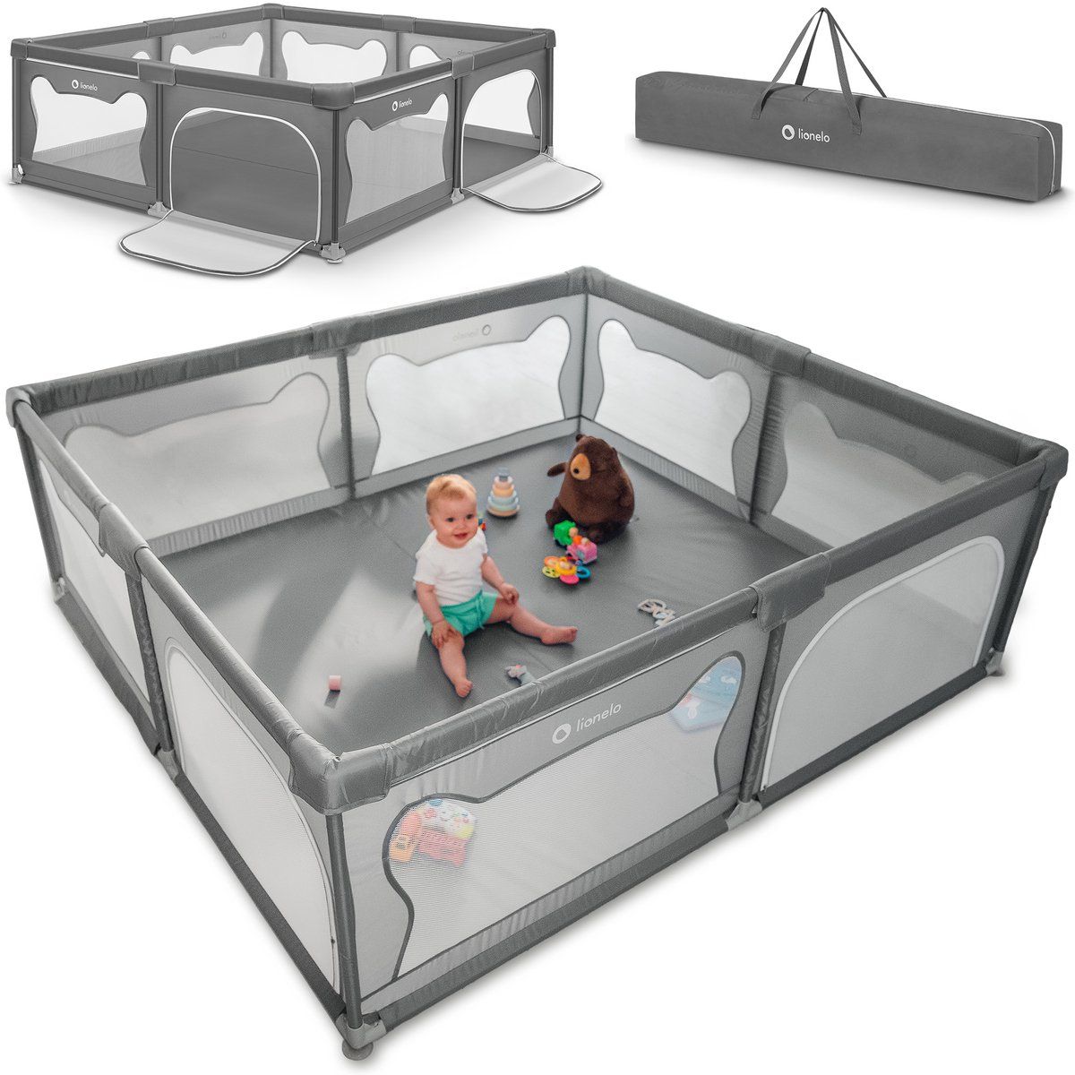 Lionelo Willow Xxl - Box Voor Baby's - 187 Cm X 207 Cm X 68 Cm - Kindvriendelijk Design - Grijs
