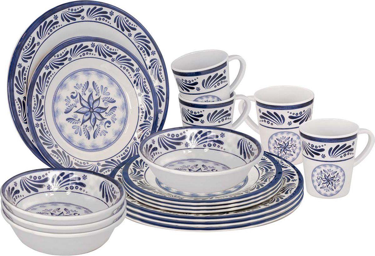 Bo-Camp Old Dutch - Servies 16-delig - Melamine - Blauw (16 stuks)