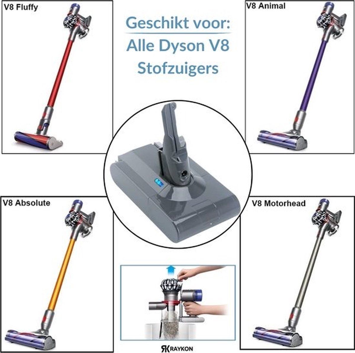 Dyson V8 - Accu 6000 mAh - Geschikt voor V8 Absolute V8 Fluffy V8 Animal - Grijs refurbished, photo 3