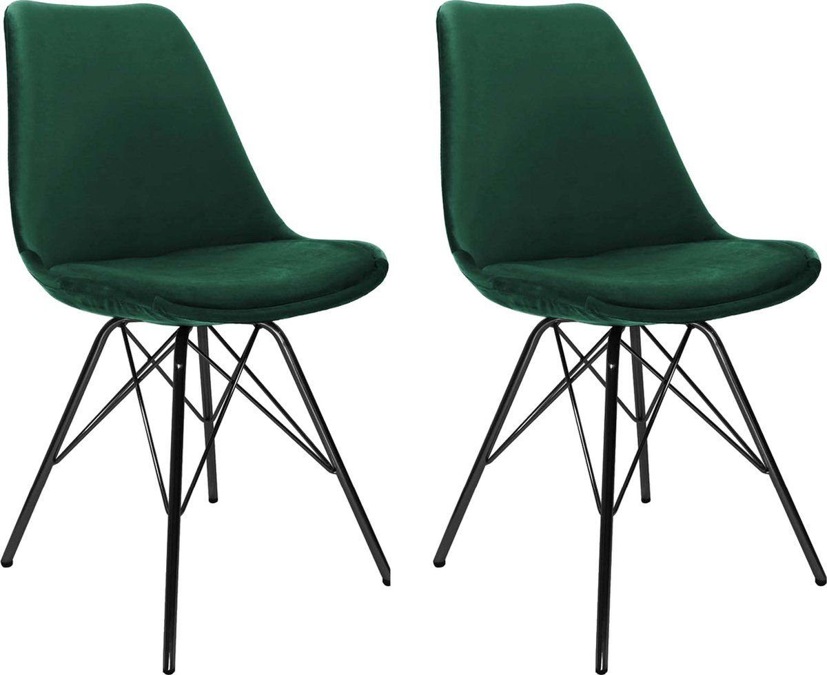 Kick Kuipstoel Velvet Donkergroen - Zwart Frame - Set Van 2