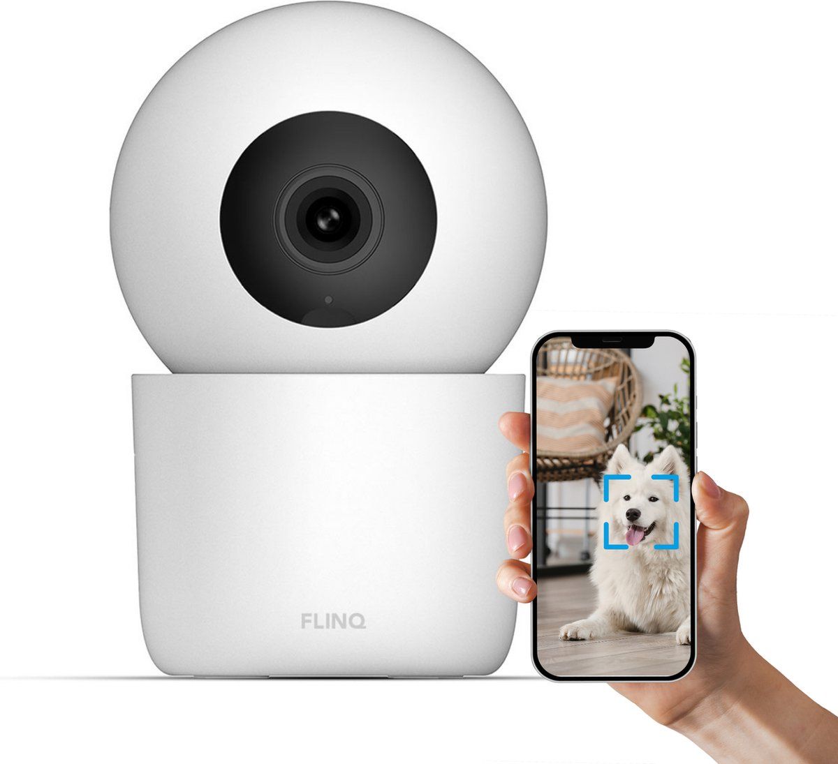 FlinQ Smart Huisdiercamera - 2K Binnen Camera Met Huisdier Detectie En Tweeweg-Audio - Wit