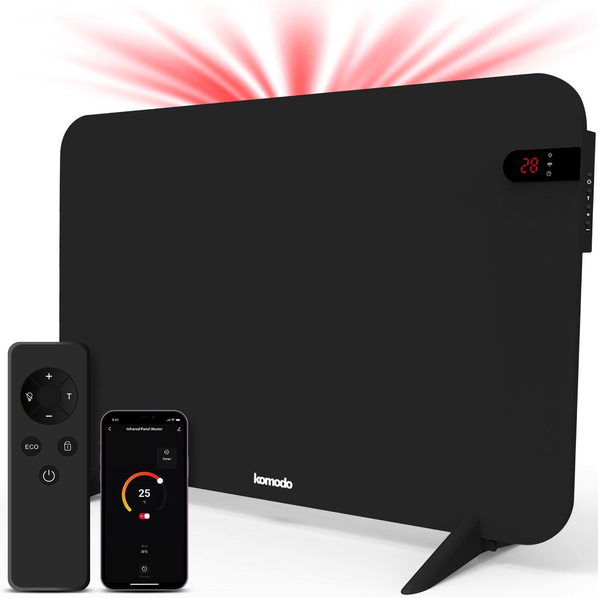Komodo Blazi - Infrarood Verwarmingspaneel - 450W - 72, 5 X 45 Cm - Verplaatsbaar&Hangend - Thermostaat&WiFi App - Zwart