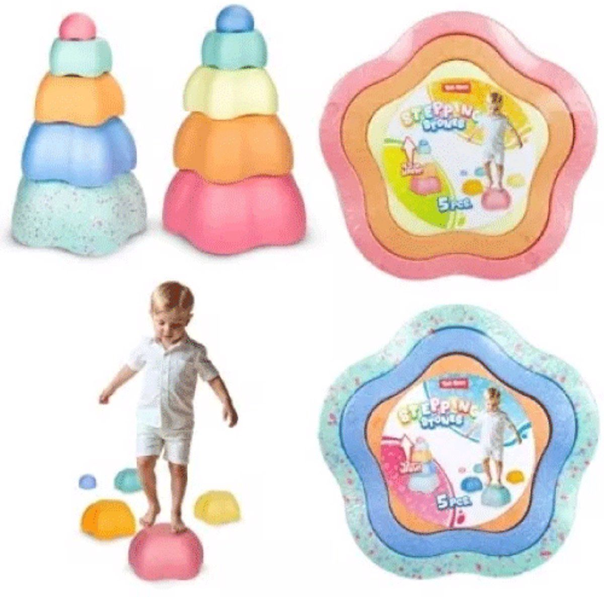 Toi-Toys - Stapstenen - 5 Bloemvormige Stapstenen 28 Cm Pastel Kleuren (5 Stuks)