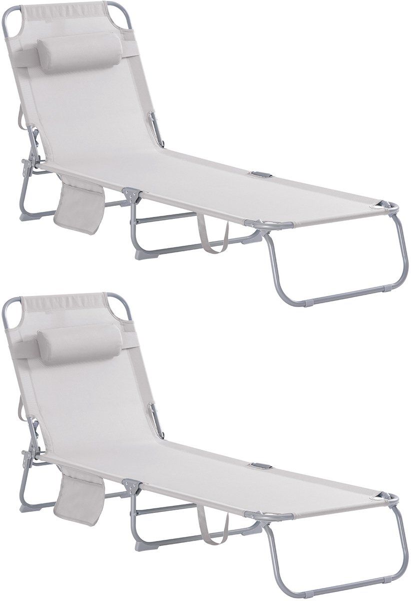 SoBuy OGS35-MIX2 - Opvouwbare Tuinstoel - Beige Textiel Schommelstoel
