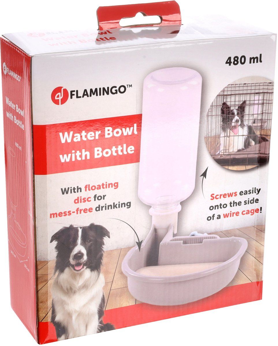 Flamingo Diza - Drinkfles Hondenbench - Anti-mors Systeem - Grijs - 480 Ml