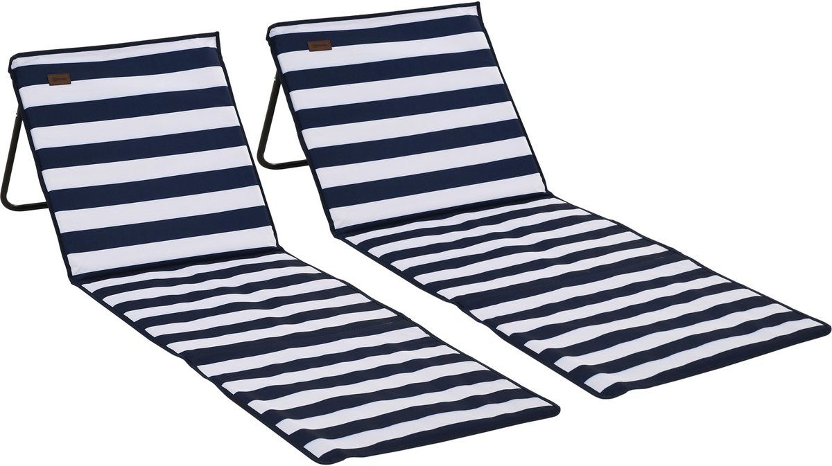 Outsunny Strandligstoel - Verstelbare Rugleuning - Staal Oxford Polyester Blauw/Wit