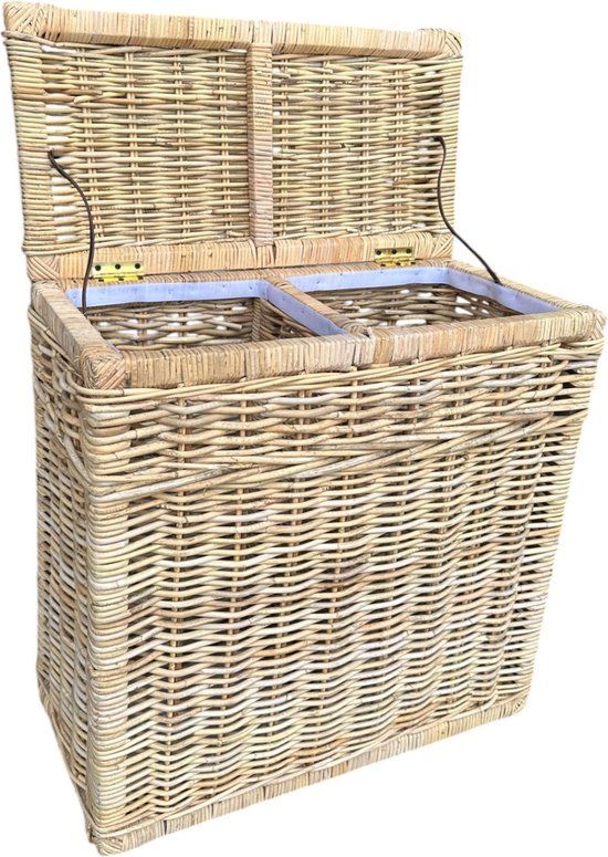 Rieten Wasmand Dubbel Naturel - 68x33xH66 cm