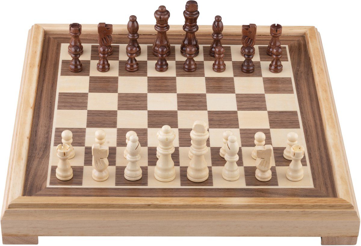 Engelhart Luxe Schaakset - Houten Schaakbord 40x40 cm - Opbergsysteem - Koning 77 mm