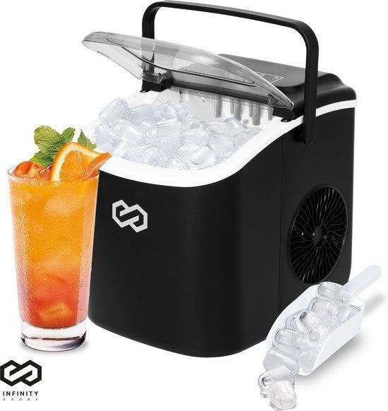 Infinity Goods IJsblokjesmachine - 1, 3L - 12KG / 24U - Zelfreinigend - Zwart