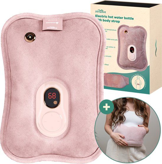 Merkloos Zenwave Elektrische Kruik Met Hoes - Digitaal Display - Warmtekruik&Waterkruik Met Handwarmers -
