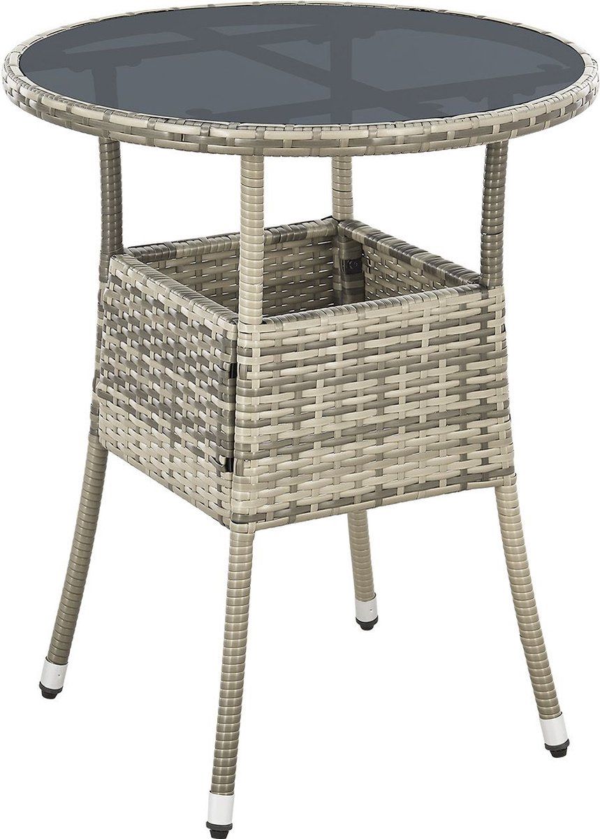 Juskys Yoro - Tuintafel - Rond 60 Cm - Grijs - Incl. Glasplaat