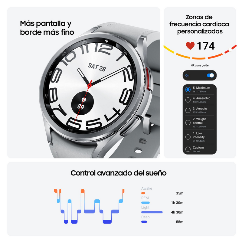 Samsung Galaxy Watch6 Classic 43 mm roestvrij staal kast black op leren bandje S/M graphite - wifi + 4G refurbished, photo 4