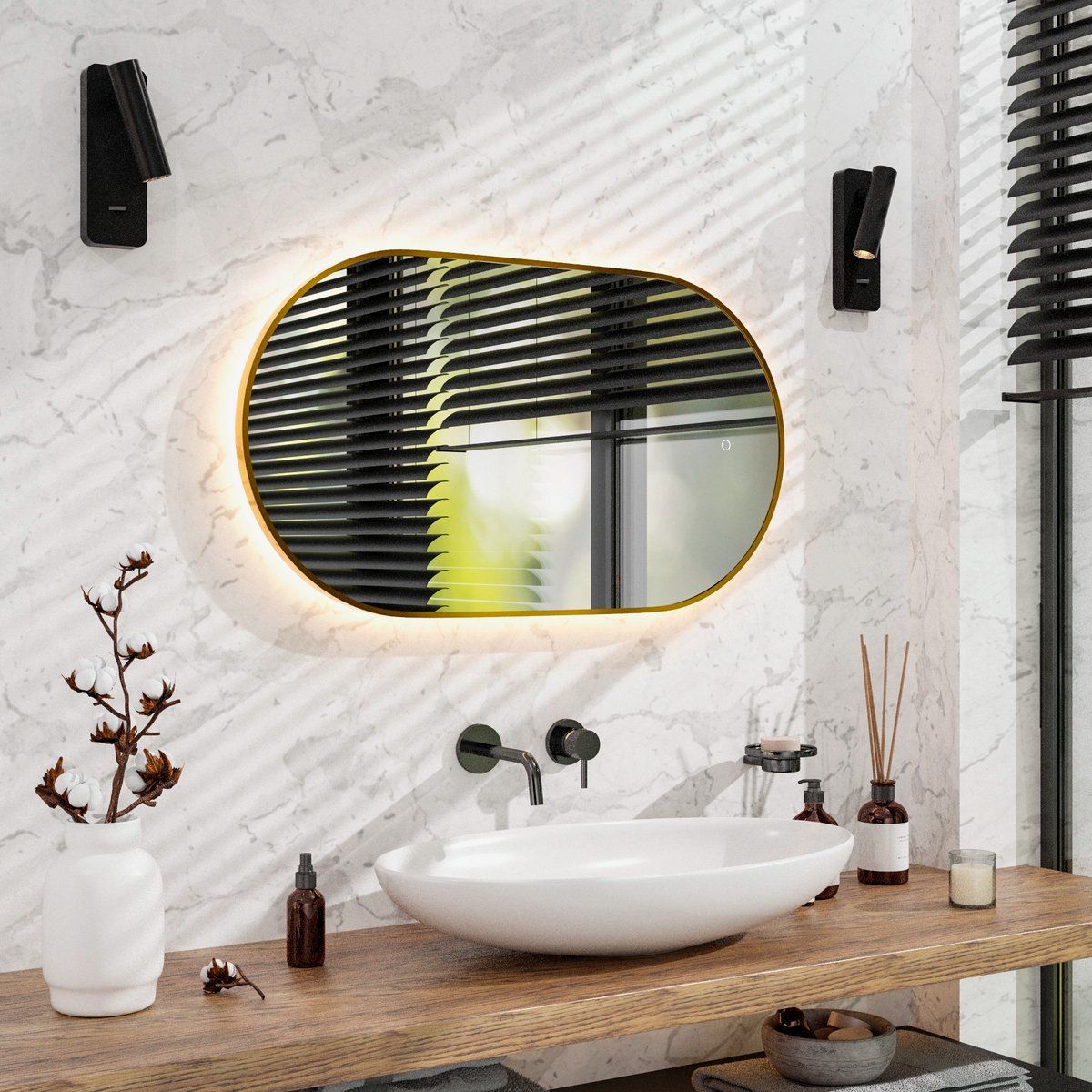 Mirlux Badkamerspiegel - Led Verlichting&Verwarming - Ovaal 90x50CM Goud Frame