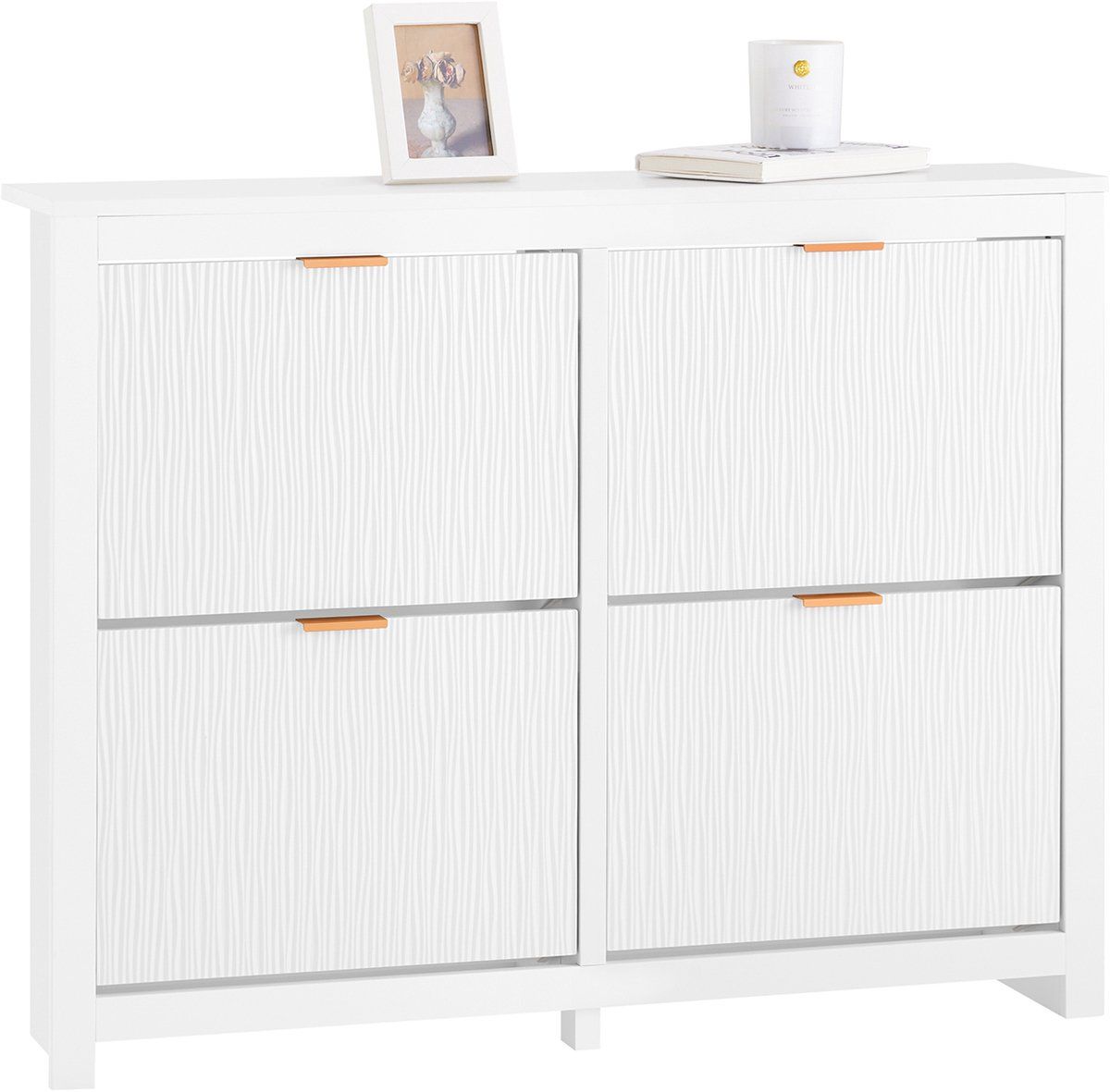 SoBuy FSR186-W - Entreekast - Witte Schoenenopbergkast Met 4 Kleppen - 103.6x81.5x23.5 Cm