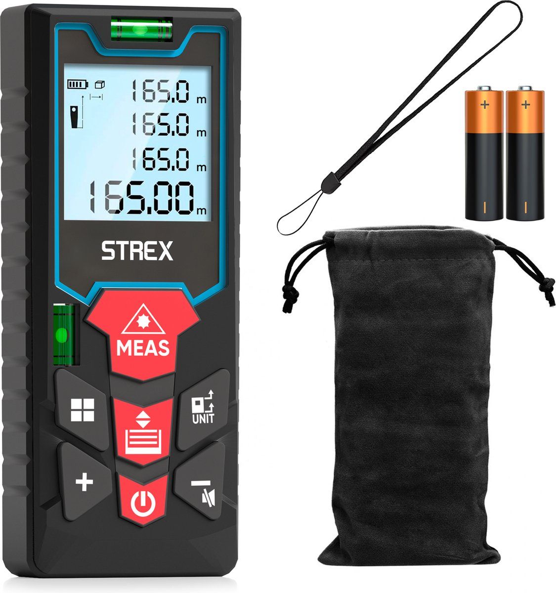 Strex Laser Afstandsmeter 60m Bereik - Lasermeter - Incl. Batterijen&Beschermhoes