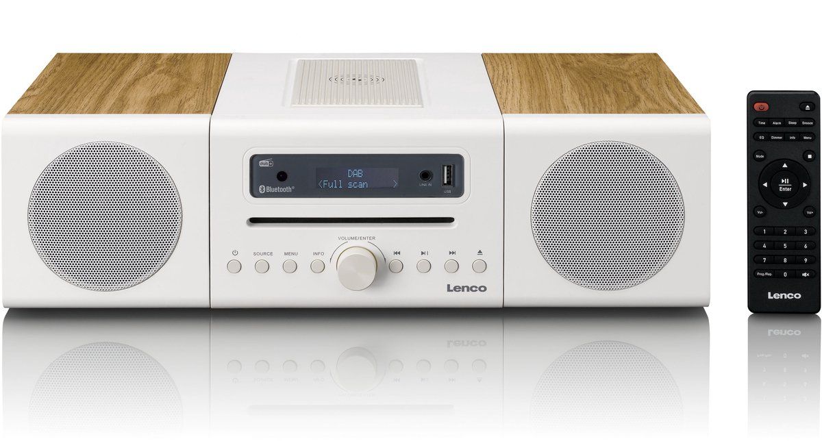 Lenco Mc-375WHWD - HiFi-stereosysteem - Dab+ Fm-radio Bluetooth 5.2 Cd-speler 10W Draadloos Opladen - Wit / Hout