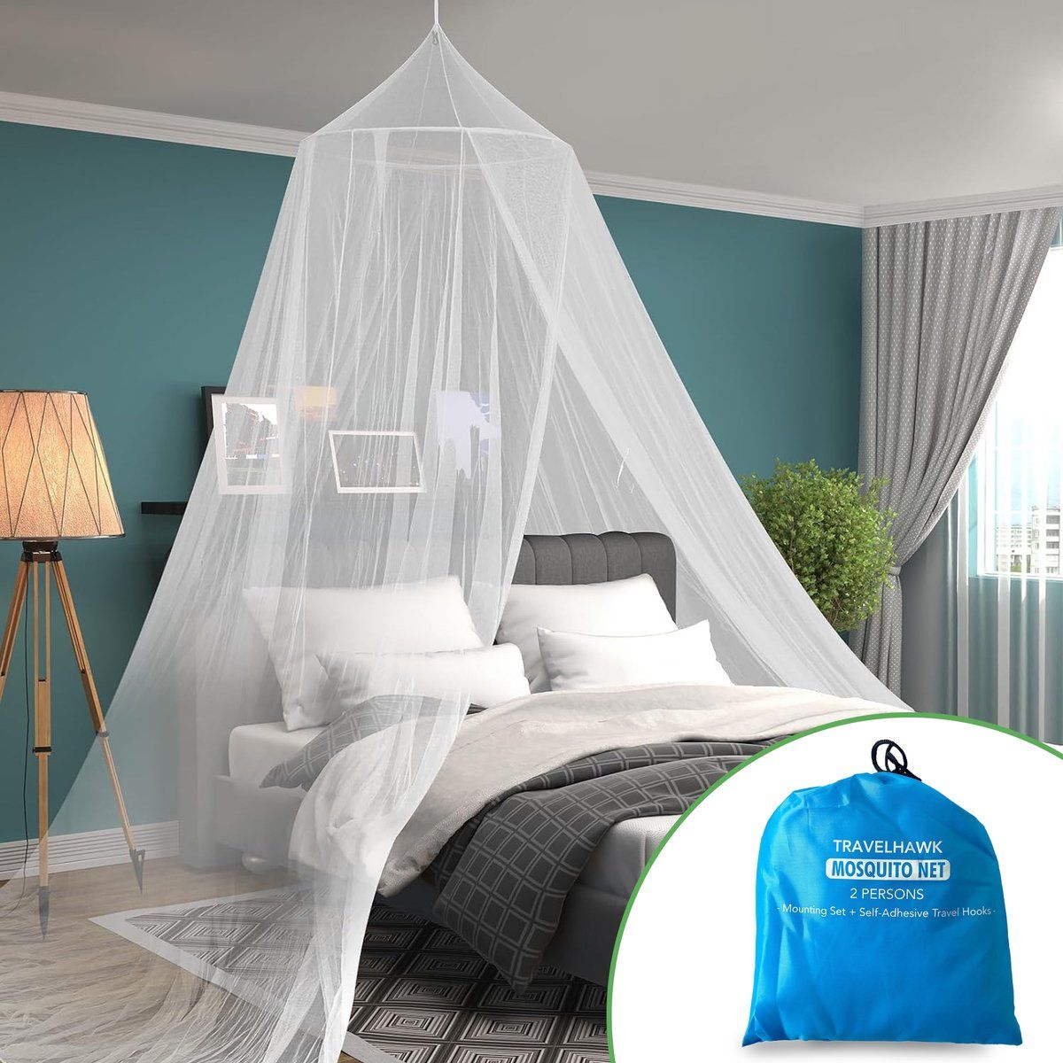 Travelhawk Klamboe XL - Rond Muskietennet - Klamboe 2 Persoons - Reisklamboe– Klamboe 1 Persoons - Mosquitonet Geschikt Voor 1 en 2 Persoons Bed