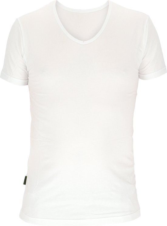 Basset Heren Bamboe T-Shirt V-Hals Wit - Maat S