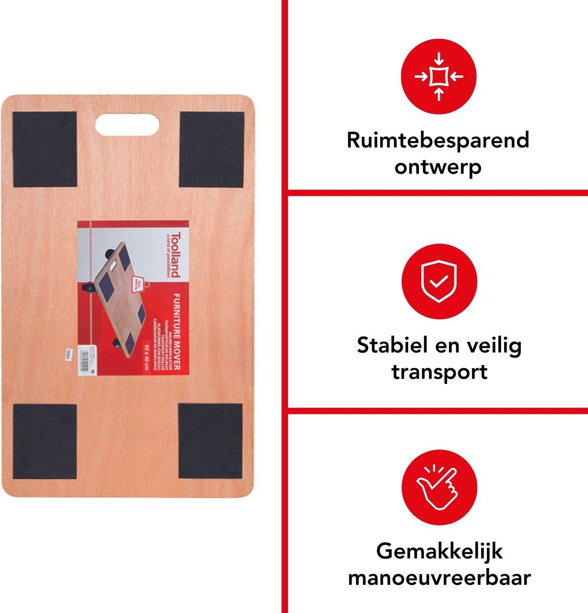 Toolland Meubelroller, Met Antislipbekleding, 4 Pads, Ingebouwd Handvat, 4 Rubberen Zwenkwielen, Triplex, Draagkracht Tot 400 Kg, Goed