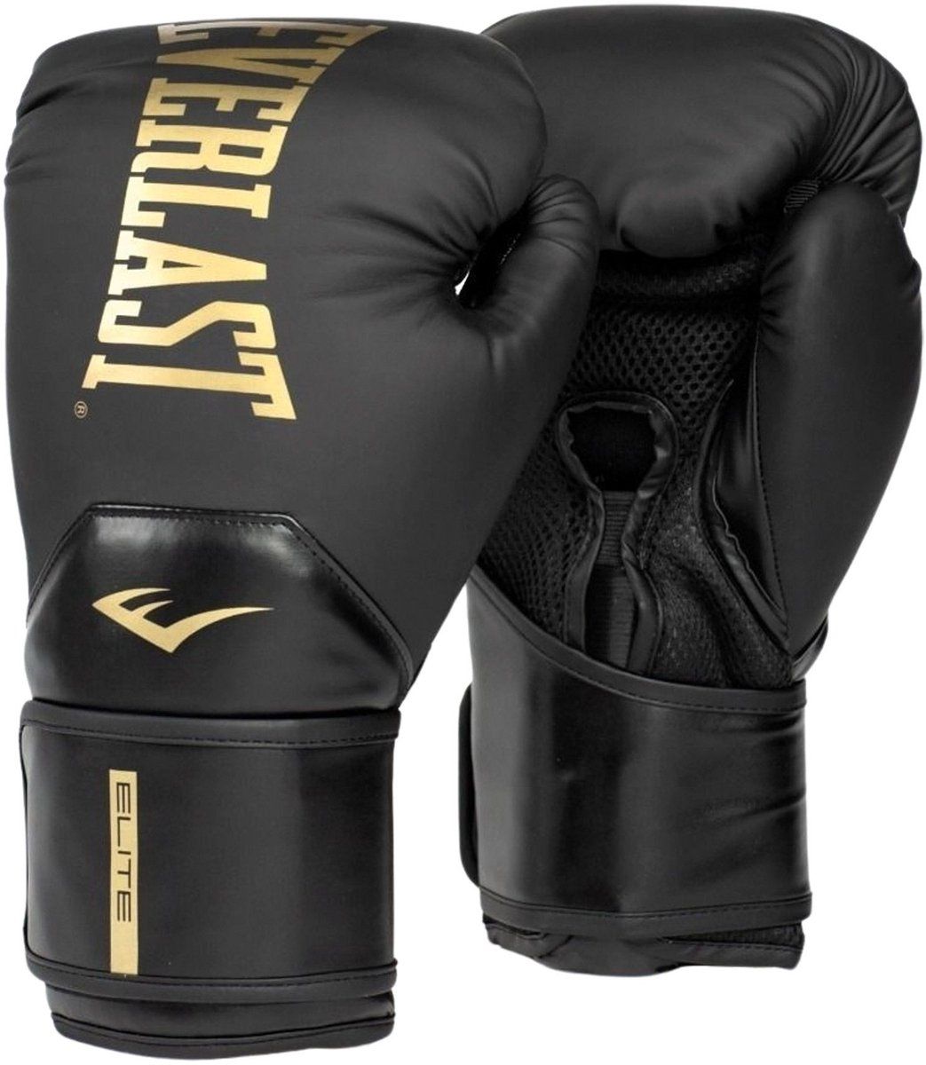 Everlast Elite 2 - Bokshandschoenen - Drielagige Schuimconstructie En EverCool Mesh-handpalm - Zwart / Goud - 12 Oz.