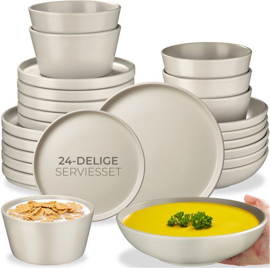 Tectake® Serviesset Una - 24-delig - Aardewerk - 6 Persoons - Stijlvol En Duurzaam Servies -