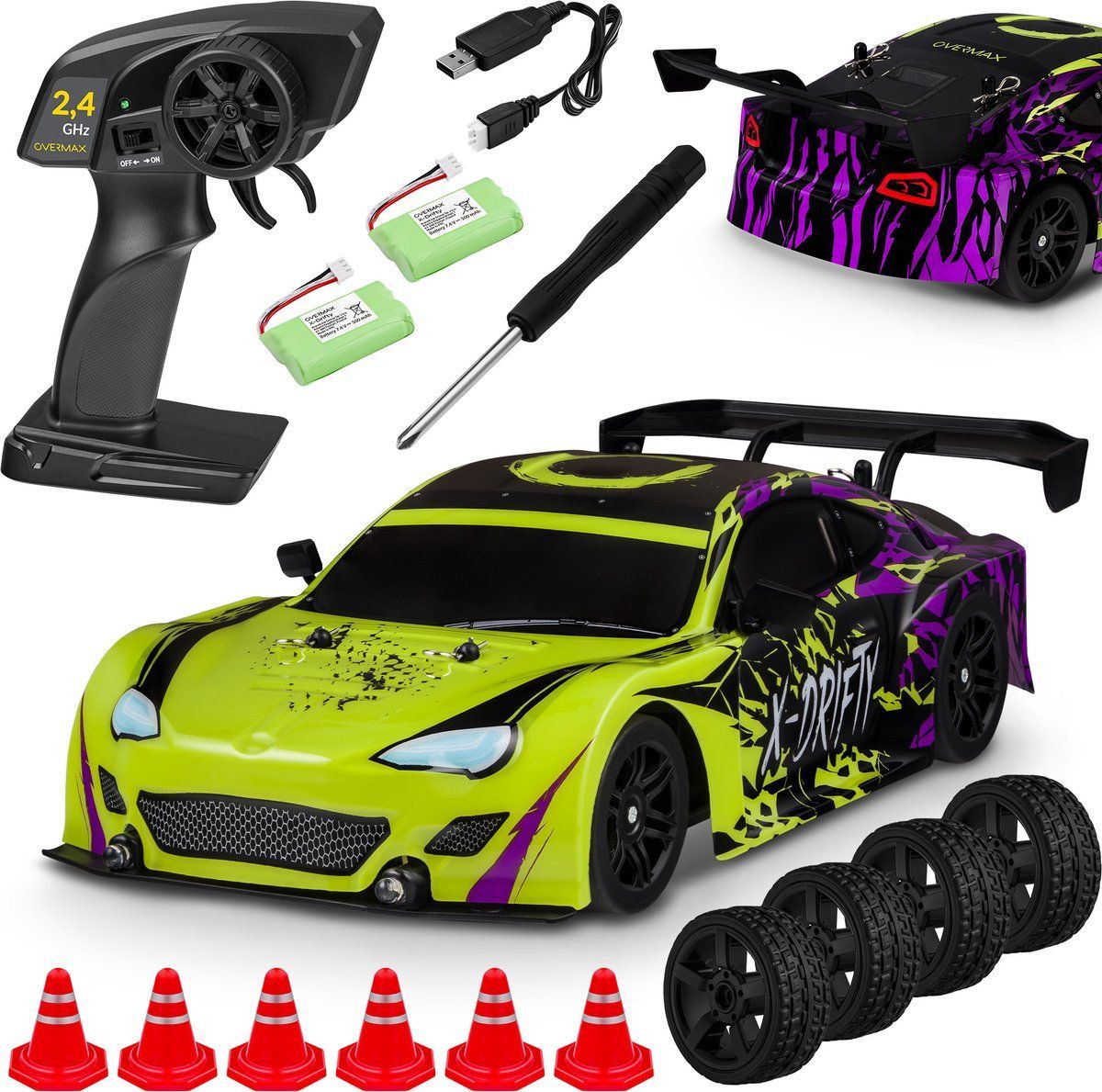 Overmax X-Drifty - R/C Auto 1:16 - 4WD - 20 km/u - 40 Min Speeltijd - LED-lampen - 2 Set Wielen - Drift&Race