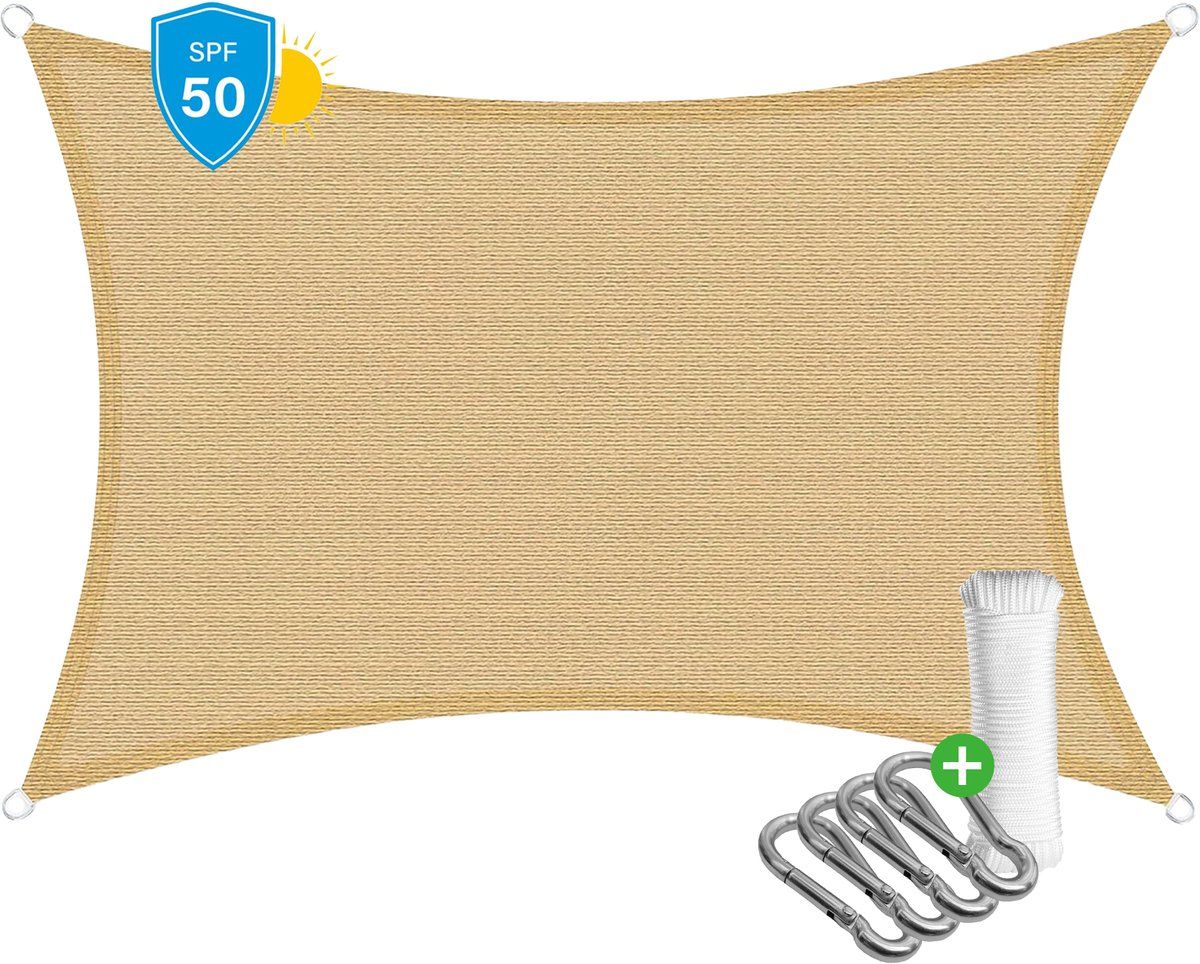 Travelhawk Schaduwdoek Rechthoek - 2 X 3 Meter - Hdpe - Uv-bescherming - Beige