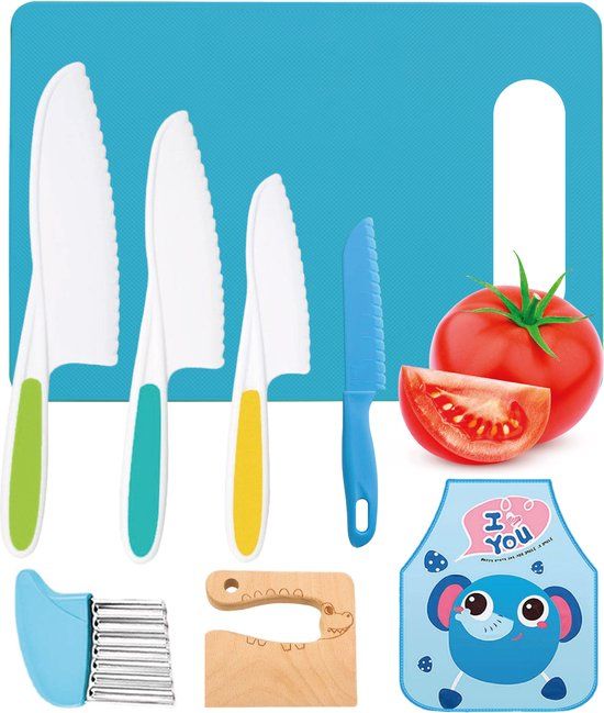 Qwali Blue Kindermessen Set - 8-delig - Veilig Snijden - Kindvriendelijk Design
