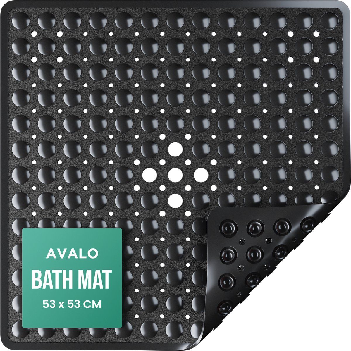 Avalo Badmat / Antislipmat Douche - 53x53CM - Zwart - Met Zuignappen - Douchemat Antislip Voor Douche - Badkamermat